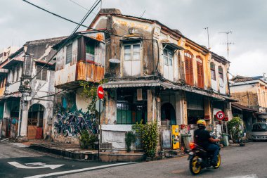 George Town, Malezya. 30 Nisan 2023: George Town, Malezya 'nın sokak manzarası