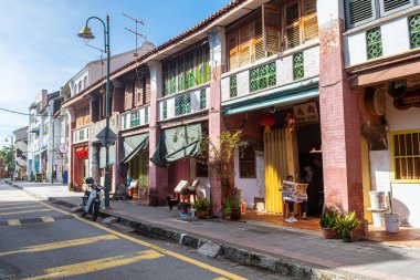 George Town, Malezya. 30 Nisan 2023: George Town, Malezya 'nın sokak manzarası