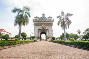 views of famous patuxay arch in vientiane, laos clipart