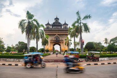 views of famous patuxay arch in vientiane, laos clipart