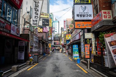 seoul, south korea. 3rd july, 2023: views of famous Myeong-Dong Walking Street in seoul city clipart