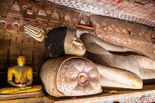 inside dambulla royal cave, sri lanka