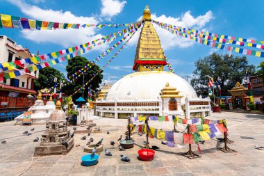 kathmandu, nepal. 25 Ağustos, 2023: Nepal stili stupa, Kathmandu, Nepal