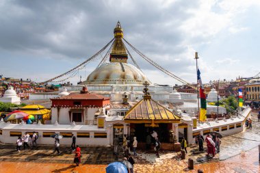 kathmandu, nepal. 25 Ağustos, 2023: Kathmandu 'nun eski şehir manzarası