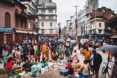 kathmandu, nepal. 25 Ağustos, 2023: Kathmandu 'nun eski şehir manzarası