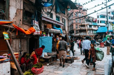 kathmandu, nepal. 25 Ağustos, 2023: Kathmandu 'nun eski şehir manzarası