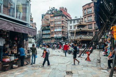 kathmandu, nepal. 25 Ağustos, 2023: Kathmandu 'nun eski şehir manzarası