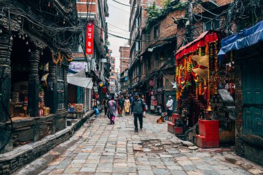 kathmandu, nepal. 25 Ağustos, 2023: Kathmandu 'nun eski şehir manzarası