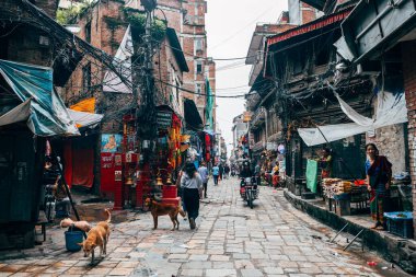 kathmandu, nepal. 25 Ağustos, 2023: Kathmandu 'nun eski şehir manzarası