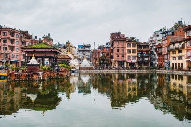 kathmandu, nepal. 25 Ağustos, 2023: Kathmandu eski kasabasının sokak manzarası, Nepal