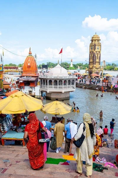 Haridwar Índia Setembro 2023 Pessoas Estão Fazendo Cerimônia Purificação Rio — Fotografia de Stock