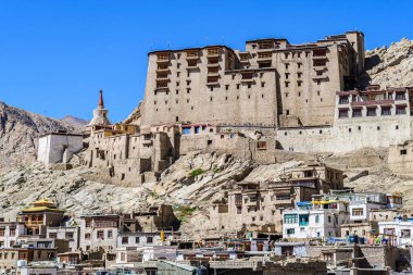 Leh Ladakh City, Hindistan 'daki Leh Sarayı manzarası