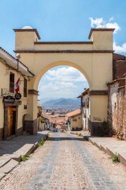  Ucusco, Peru. 5 Ekim 2022: Cucco Inka kasabasının sokak manzarası, Peru