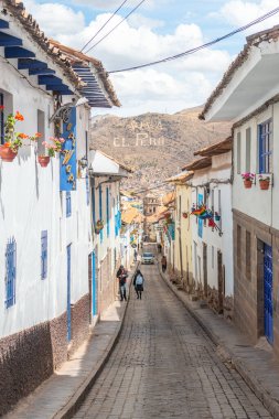  Ucusco, Peru. 5 Ekim 2022: Cucco Inka kasabasının sokak manzarası, Peru