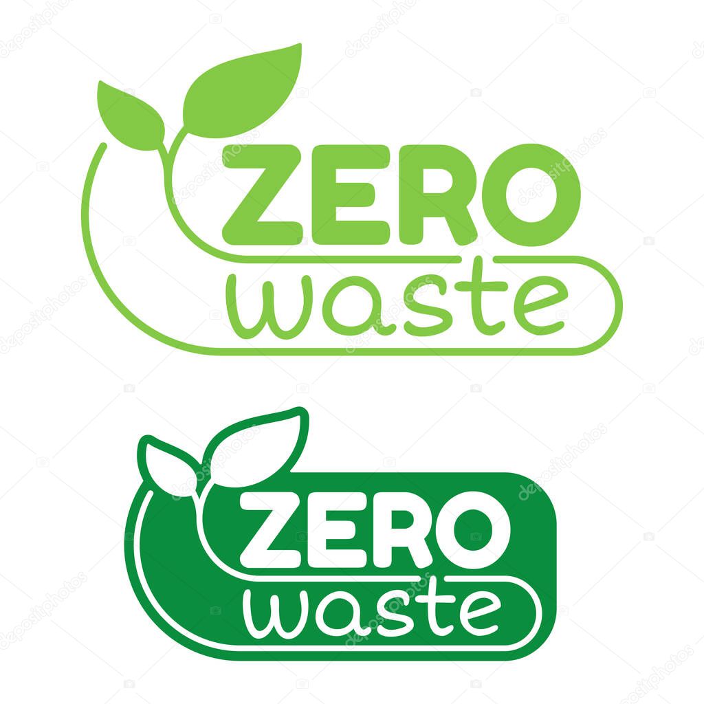 Zero waste flat badge - Cradle-to-Cradle reusable technology symbol with recycle symbol and green leaves - isolated vector slogan
