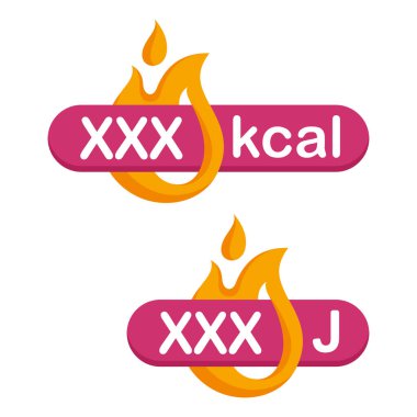 kcal ya da joule enerji değeri rozeti - gıda ürünleri tanımlama şablonu. İzole vektör elemanı. Vektör illüstrasyonu