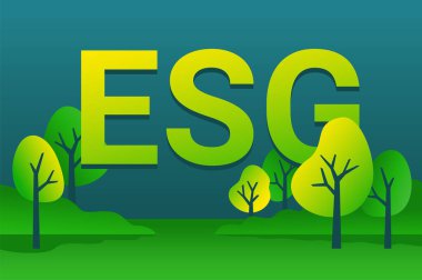ESG - Çevre, Sosyal ve Kurumsal Yönetim. Toplumsal ve çevresel faktörler için ortak vicdanlılık. Vektör pankartı