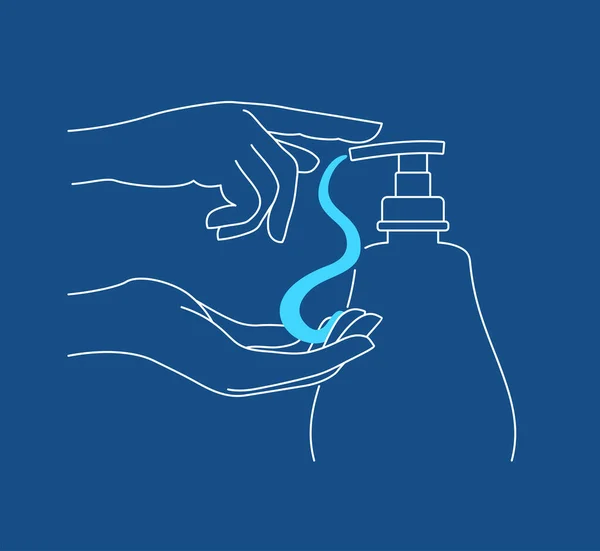 Flüssigseife Oder Körperwaschgel Gezeichnete Hände Drücken Die Pumpe Dekoration Für — Stockvektor