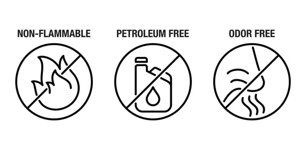 Non Flammable Odor Free Petroleum Flat Icons Set Labeling Cleaning — Stock Vector