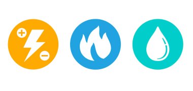 Teknik yapı mühendisliği sistemi simgeleri - elektrik, gazlaşma, su tedariği - site mimari plan bilgileri için düz vektör işaretleri