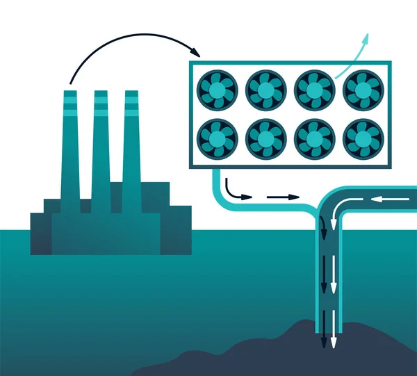 Décarbonisation Captage Stockage Dioxyde Carbone Aide Ventilateur Filtre Qui Séparent — Image vectorielle