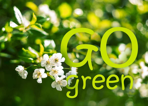 Go Green environmental protection - slogan on spring flowers background
