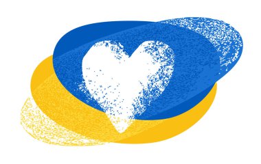 Love and help Ukraine - grungy texture in flag colors with heart shape.