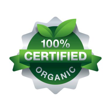 100 percent Certified Organic Ingredients badge in circular shape for healthy natural food products composition labels