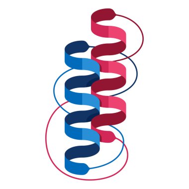 Protein flat icon with 2 sample spirals - 3D structure solved by X-ray crystallography, with folded and unfolded fragments. Isolated vector illustration