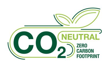 Zero carbon footprint - CO2 neutral badge. Emissions free no air atmosphere pollution industrial production eco-friendly isolated sign in creative decoration