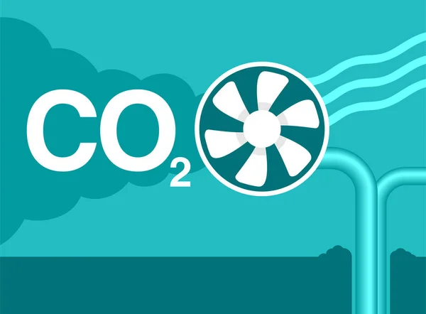 大気を新鮮な空気に分離するファンとフィルター 水と混合する純粋なCo2を使用して 脱炭素化 二酸化炭素回収と貯蔵 ベクターイラスト — ストックベクタ