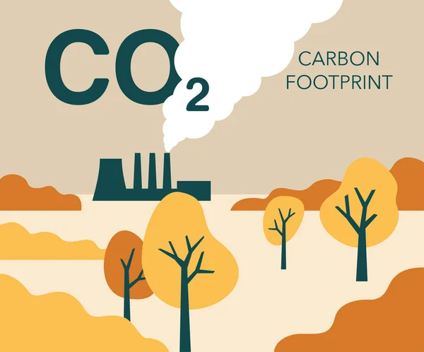 Αποτυπώματα Άνθρακα Εκπομπές Διοξειδίου Του Άνθρακα Ατμοσφαιρική Ρύπανση Της Βιομηχανίας — Διανυσματικό Αρχείο