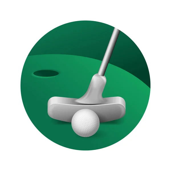 Minigolf Ikon Med Golfbana Hål Och Utrustning Boll Och Klubb — Stock vektor