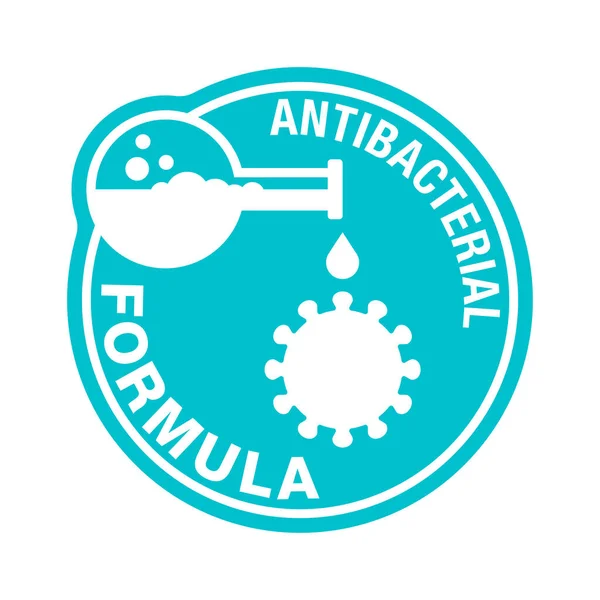 Antivirový Antibakteriální Vzorec Plochá Modrá Nálepka Štítek Dezinfekci Rukou Coronavirus — Stockový vektor
