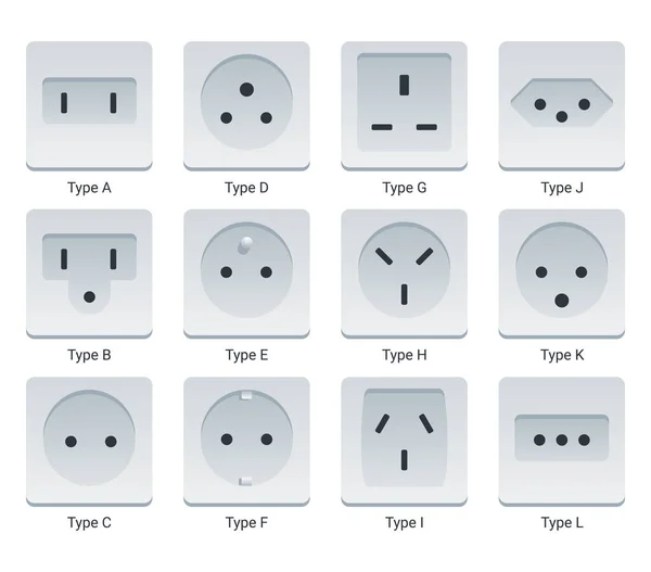 stock vector AC Power sockets for different types of electric plugs