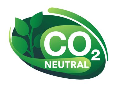CO2 nötr 3D simgesi. Soyut tarzda yeşil resim, net sıfır karbon ayak izi - karbon emisyonları serbest hava atmosferi kirliliği endüstriyel üretim yok. Çevre dostu strateji