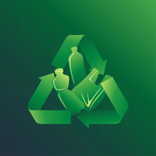Plastprodukter Återvinning Noll Avfall Gröna Papperskorgen Med Återanvändbara Skräp Isolerad — Stock vektor
