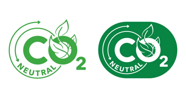 Co2 Semleges Zöld Virágos Dekoratív Címke Nettó Nulla Szén Dioxid — Stock Vector