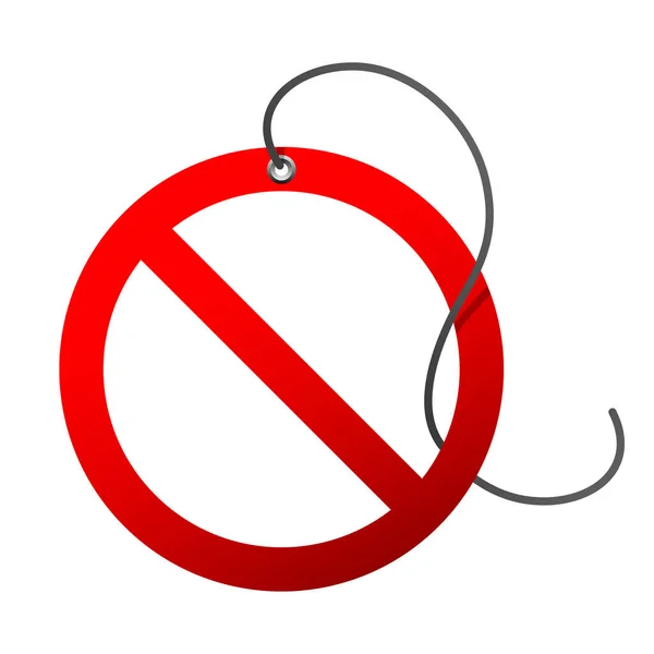 禁止标志模板 三维穿孔空白红圈与绳标签 抗议海报或贴纸的装饰元素 — 图库矢量图片