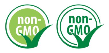 GDO-dışı - genetik olarak değiştirilmemiş ürünler için yaprak ve metinli yeşil çevre dostu etiket