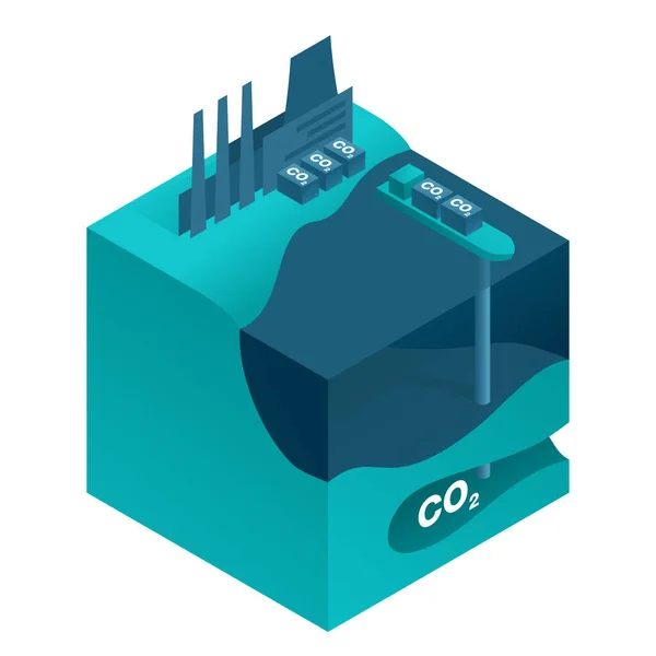 Co2地中 水中貯蔵 二酸化炭素の輸送 貯蔵技術 等方ベクトル図 — ストックベクタ