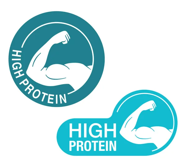 高蛋白贴纸对肌肉有益的能量营养 平面向量隔离邮票 — 图库矢量图片