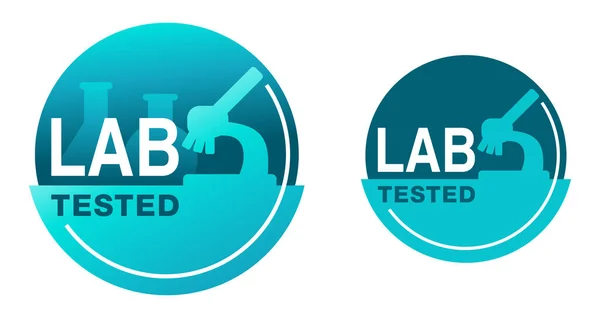 Lab Tested Glossy Icon Πιστοποίηση Αποδεδειγμένη Σφραγίδα Σιλουέτες Εργαστηριακού Εξοπλισμού — Διανυσματικό Αρχείο