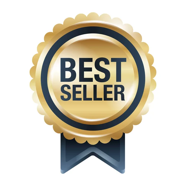 Best Seller Jel Stílusban Arany Érmet Jelölőjellel Ellenőrzött Kereskedő Izolált — Stock Vector