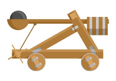 Onager illüstrasyon - antik Romanya kuşatma silahı taş atıyor. Yan görünüm ve düz biçim izole vektör makinesi