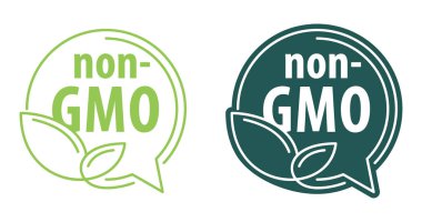 GDO-dışı - yeşil çevre dostu yeşil etiket yaprak ve metin ile, genetik olarak değiştirilmemiş ürünler için