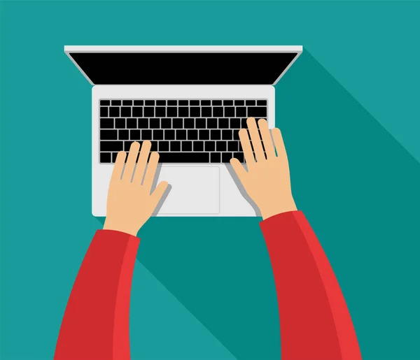 Biuro Domowe Zdalna Praca Online Laptop Ręce Klawiaturze Tworzenie Kodowanie — Wektor stockowy