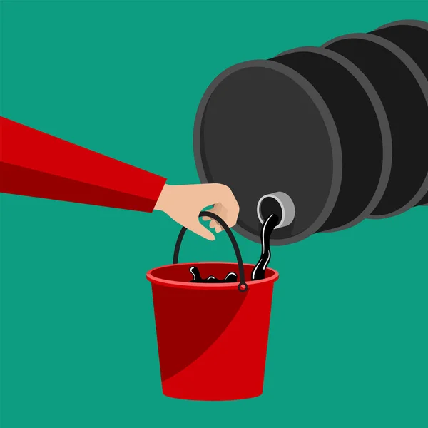 Ölhandelsmarkt Ölkanister Und Hand Mit Eimer Konzeptionelle Illustration — Stockvektor