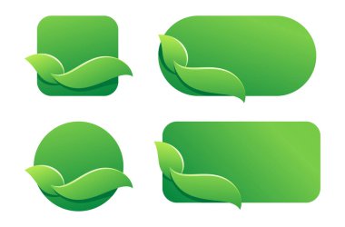 Sıfır atık, doğal, organik ürün dekorasyonu için çevre dostu yeşil eğimli rozetler.