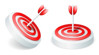 Okçuluk hedefi başarılı iş stratejisi ve hedefleme metaforu olarak 3D simge. İzole vektör nesnesi